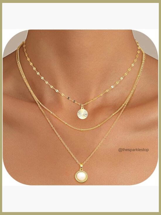 Jewelry - 14K Gold Plated Layered Necklace Set Dainty Stacking Chains Trendy Pendant
